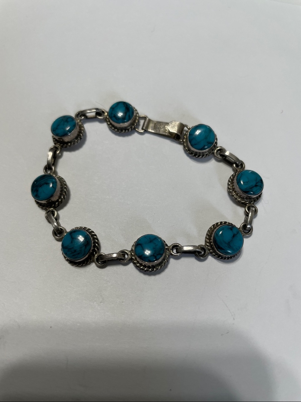 Vintage Mexican Sterling Silver 925 & Turquoise Stone Link Bracelet eBay:$89